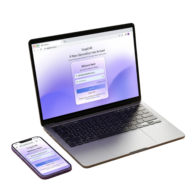 Snap Healthcare interface on laptop and mobile devices