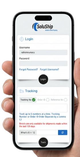 Soluship logistics tracking on a phone in a warehouse setting